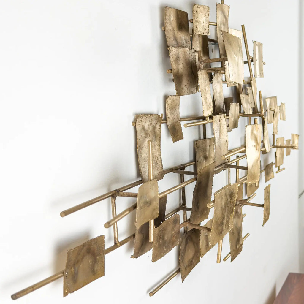 Brutalist Welded Steel & Brass Wall Sculpture in the Early Style of Curtis Jere, 1960s