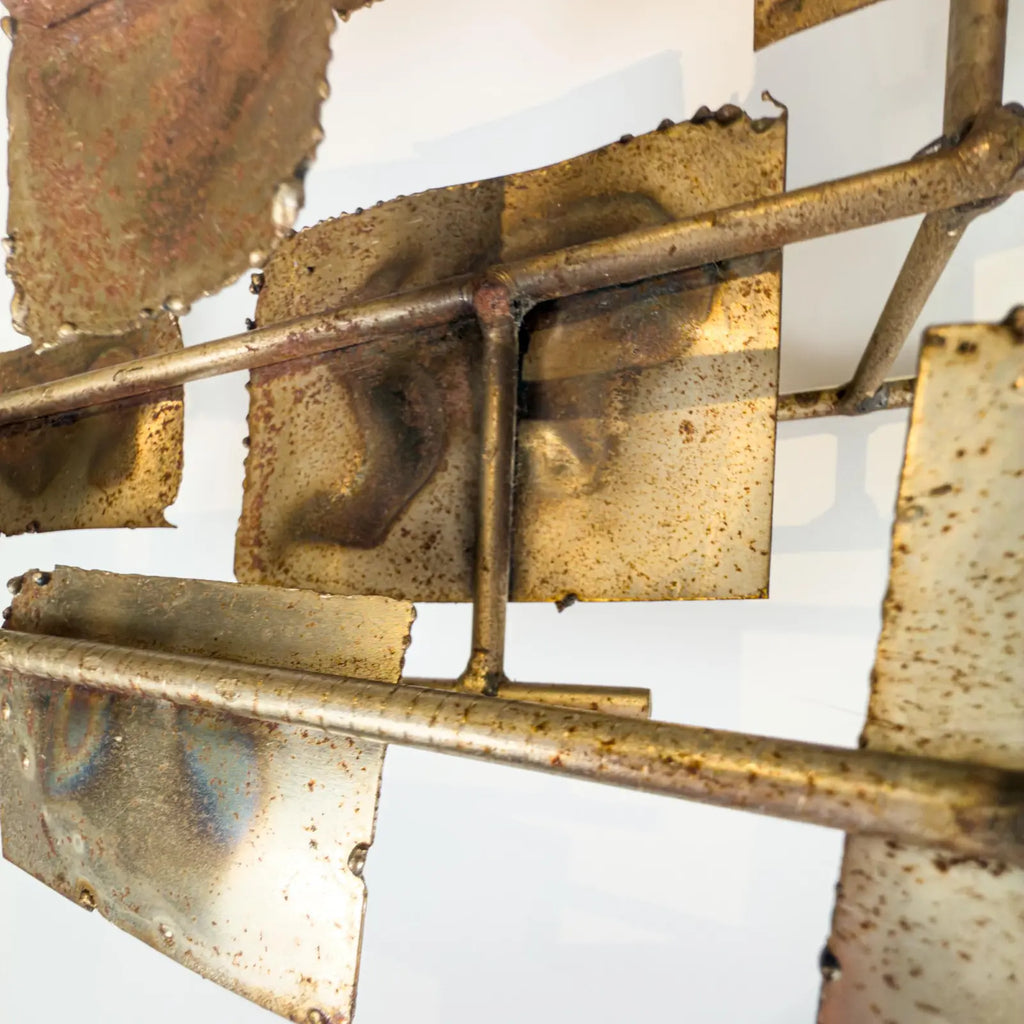Brutalist Welded Steel & Brass Wall Sculpture in the Early Style of Curtis Jere, 1960s