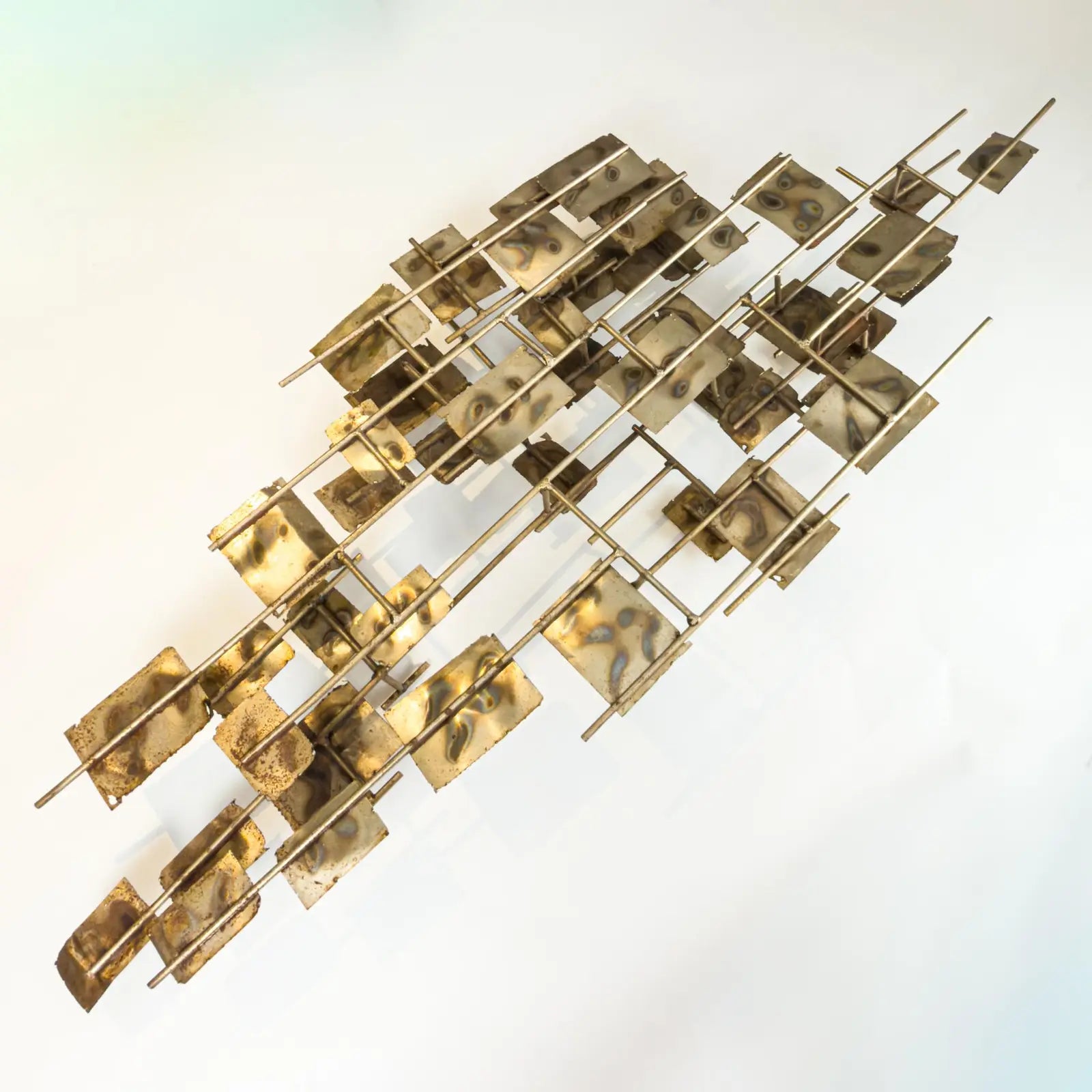 Brutalist Welded Steel & Brass Wall Sculpture in the Early Style of Curtis Jere, 1960s
