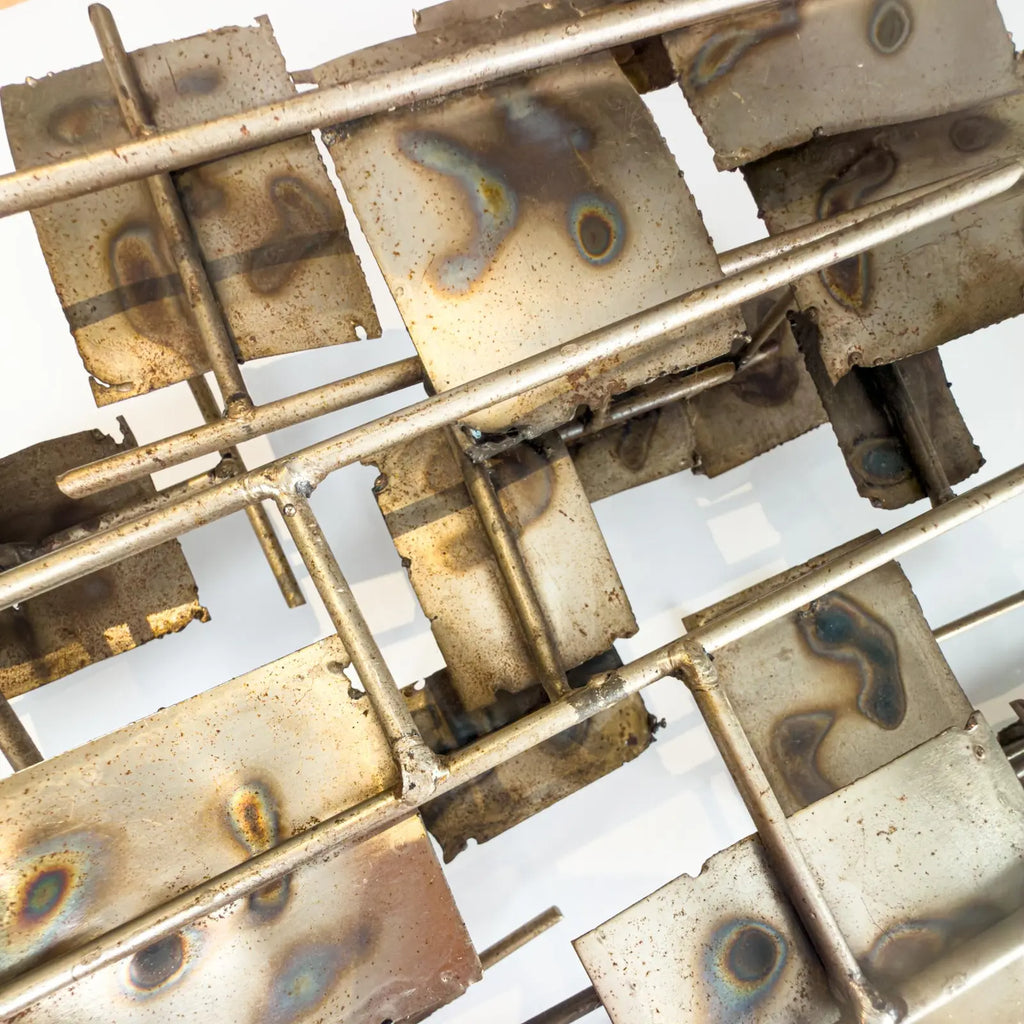 Brutalist Welded Steel & Brass Wall Sculpture in the Early Style of Curtis Jere, 1960s
