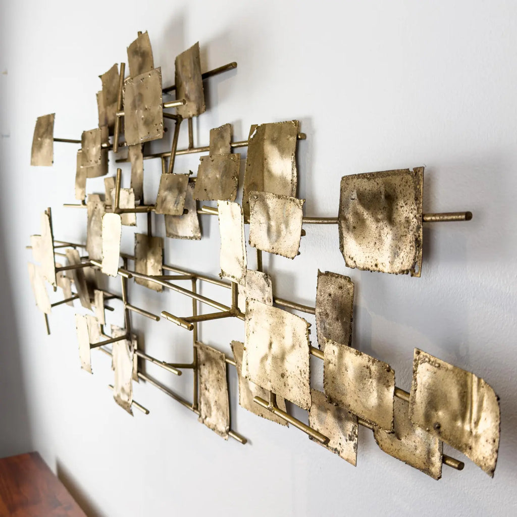 Brutalist Welded Steel & Brass Wall Sculpture in the Early Style of Curtis Jere, 1960s