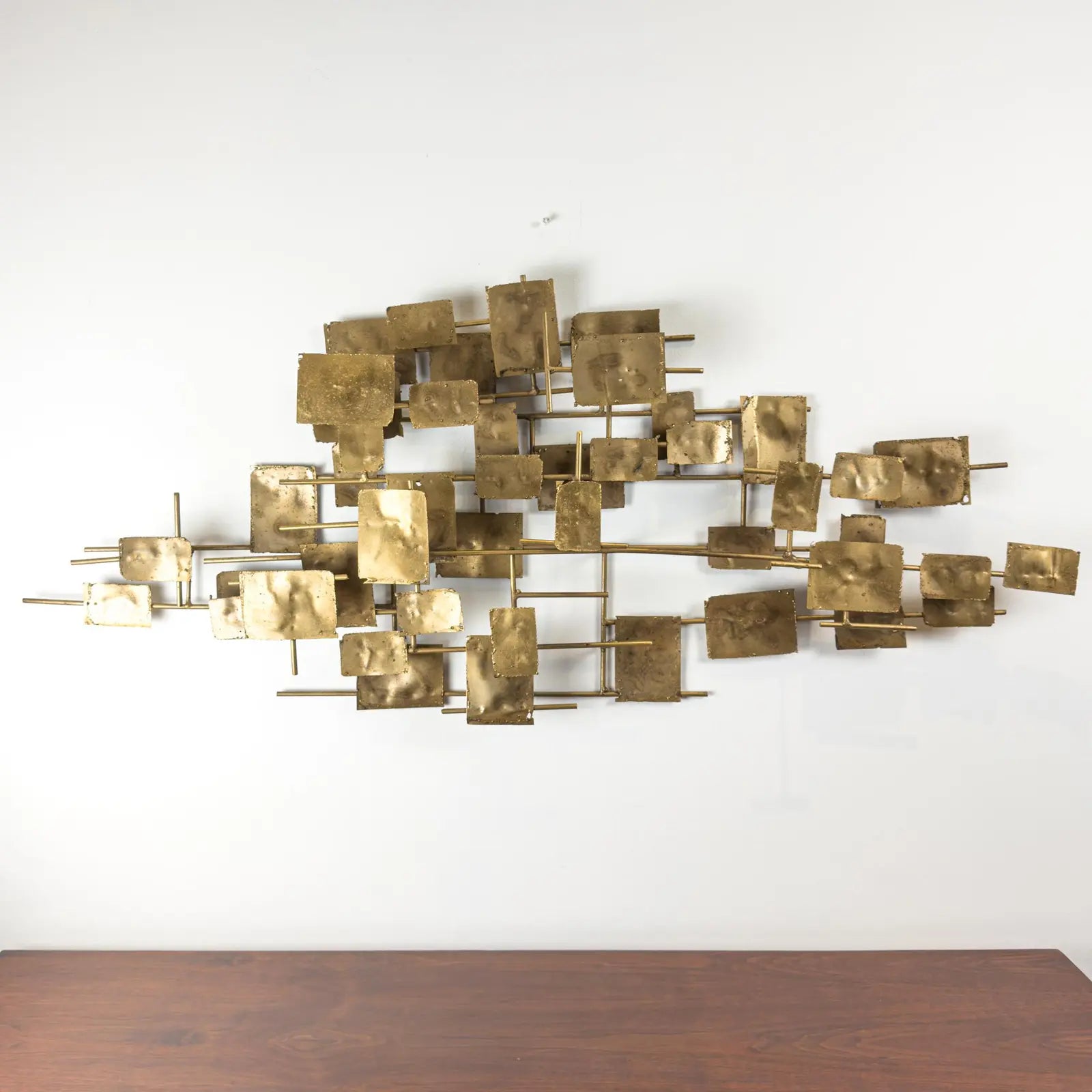 Brutalist Welded Steel & Brass Wall Sculpture in the Early Style of Curtis Jere, 1960s