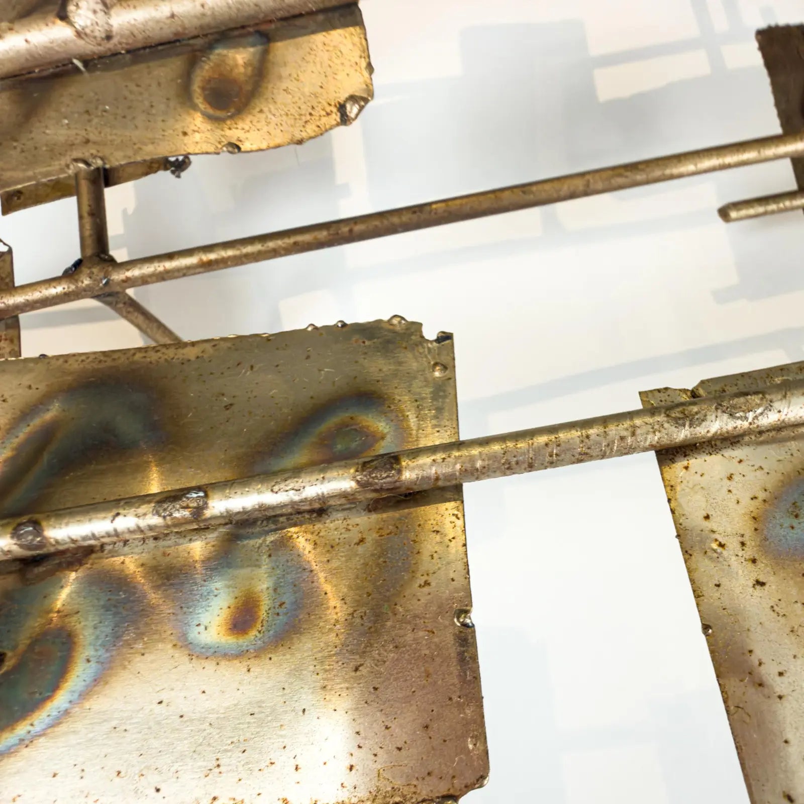 Brutalist Welded Steel & Brass Wall Sculpture in the Early Style of Curtis Jere, 1960s